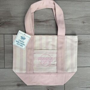 🌸 Trader Joe's Limited Edition Pink Striped Mini Canvas Tote Bag